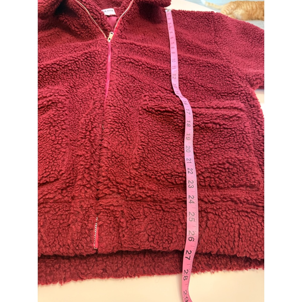 I.AM.GIA Burgundy Teddy Sherpa Jacket S Oversized Y2K Faux Fur Coat - Picture 6 of 8